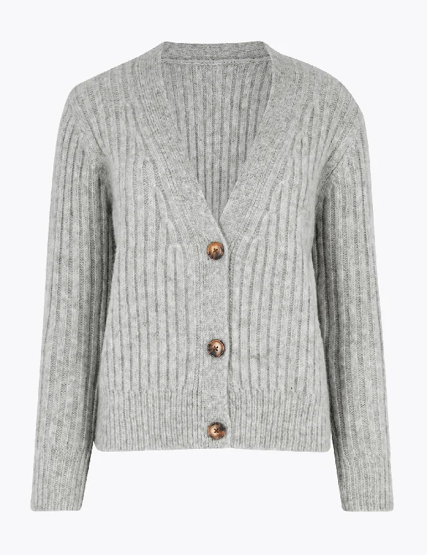 Textured V-Neck Relaxed Cardigan