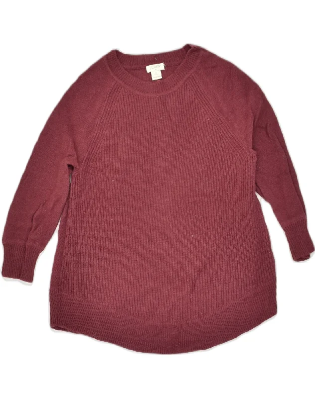 J. CREW Womens Petite Crew Neck Jumper Sweater UK 6 XS Maroon Viscose