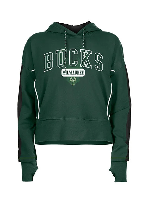 Women's New Era Puff Print Milwaukee Bucks Hooded Sweatshirt