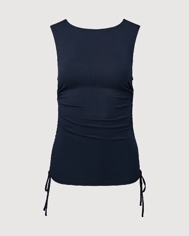 Rachel Parcell | Ruched Muscle Tank | Dusty Blue