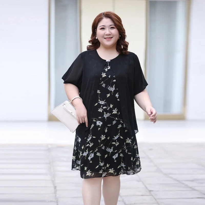 Plus Size Floral Chiffon Layer Dress