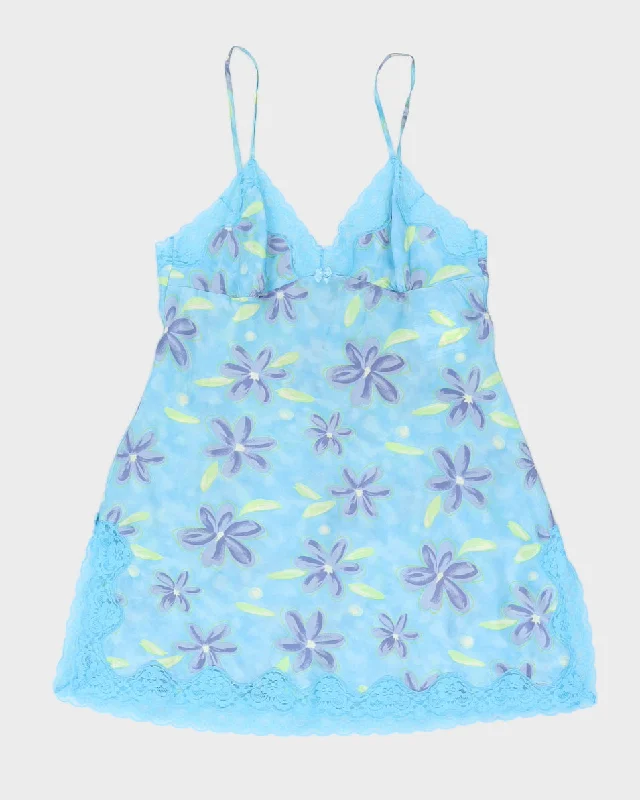 Y2K Blue Floral Slip Dress - M