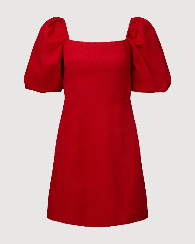 Rachel Parcell | Puff Sleeve Linen Mini Dress | Red