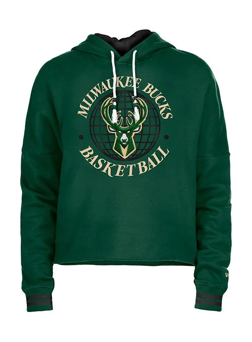 Women's New Era BBall Milwaukee Bucks Hooded Cropped Sweatshirt