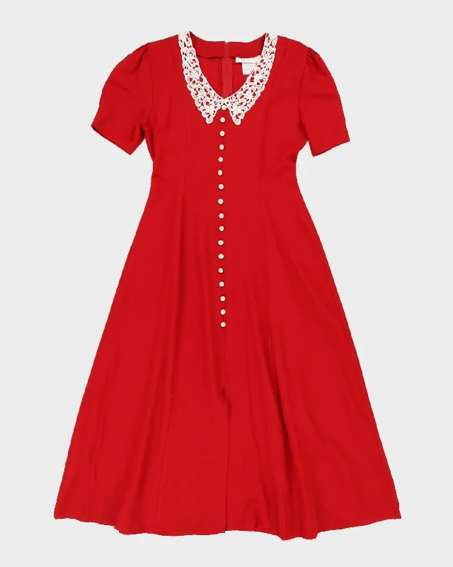 00s Red With Lace Collar Tea Dress - S