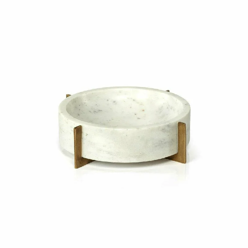 Catania White Marble Bowl on Metal Base