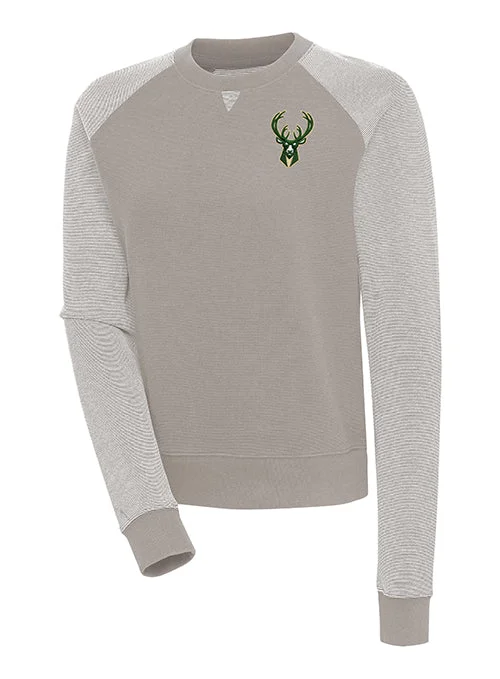 Women's Antigua Flier Bunker Icon Milwaukee Bucks Crewneck Sweatshirt