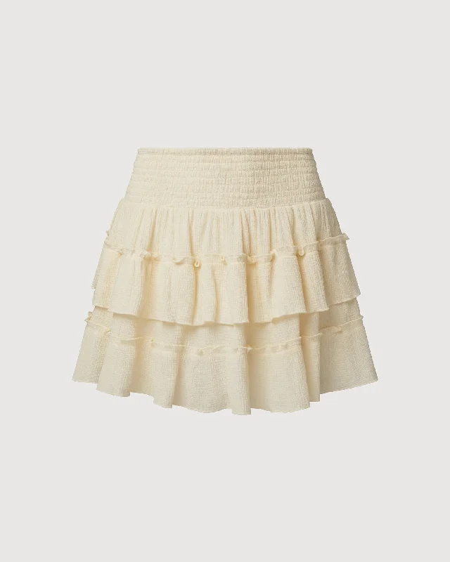 Rachel Parcell | Smocked Ruffle Mini Skirt | Ivory