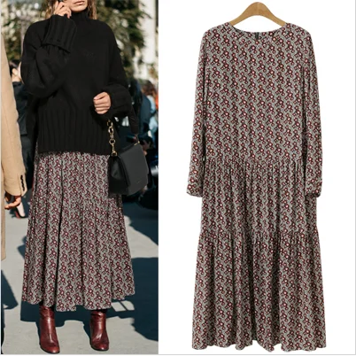 Lenna Plus Size Bohemian Floral Long Sleeve Midi Dress