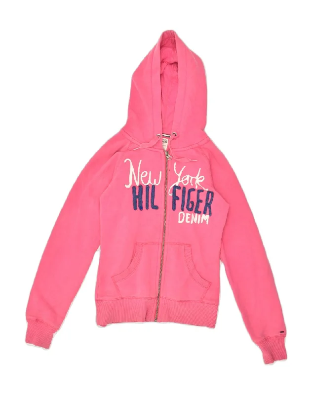 TOMMY HILFIGER Womens New York Graphic Zip Hoodie Sweater UK 10 Small Pink