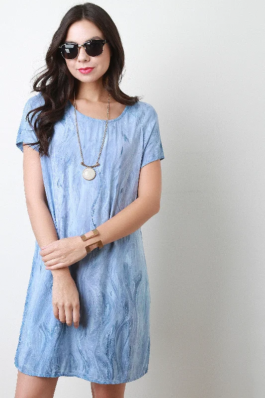 Marble Dye Double Layer Shift Dress