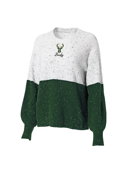 Women's Wear By Erin Andrews Color Block White & Green Milwaukee Bucks Sweater