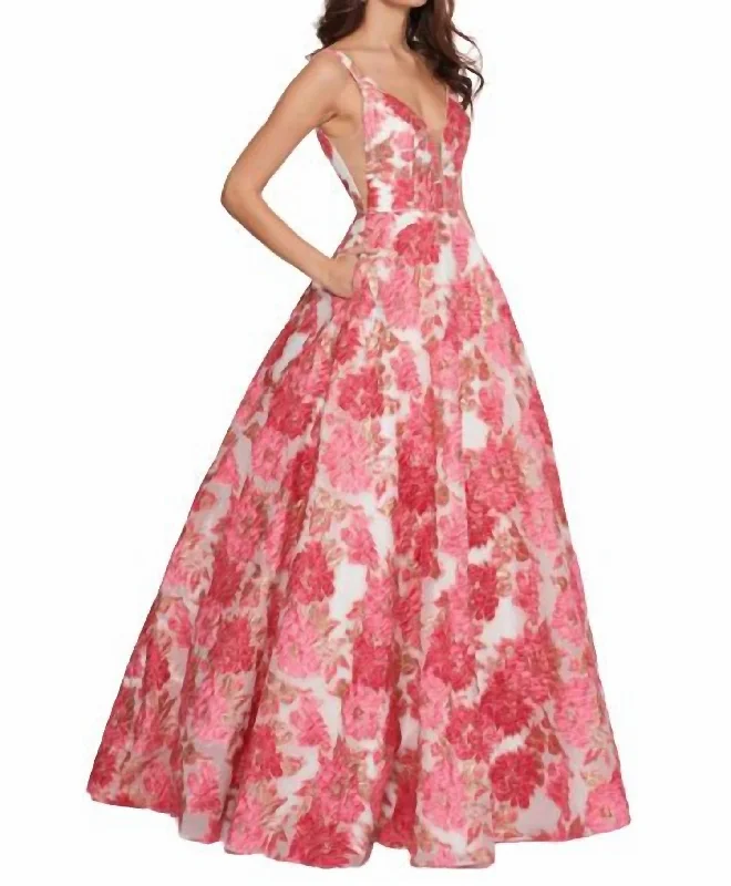 Jaquard Ballgown In Pink/coral