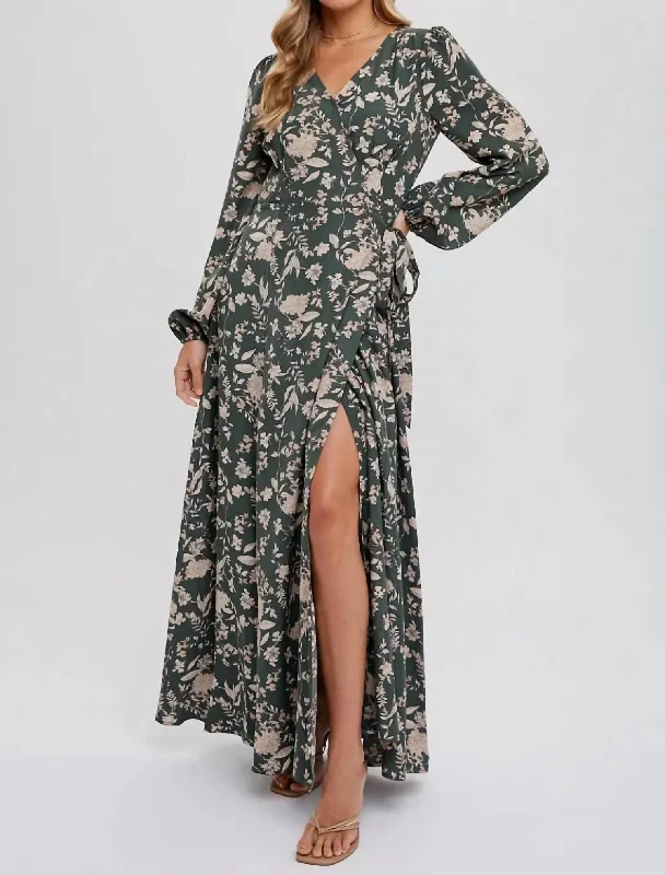 Floral Print Wrap Maxi Dress In Patterned