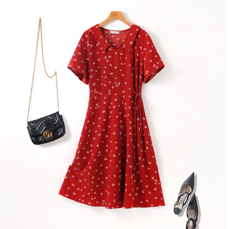 Plus Size Hearts Print Shirt Midi Dress