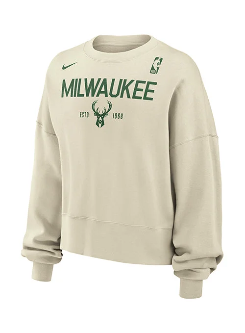 Women's Nike Logo & Established Milwaukee Bucks Crewneck Sweatshirt