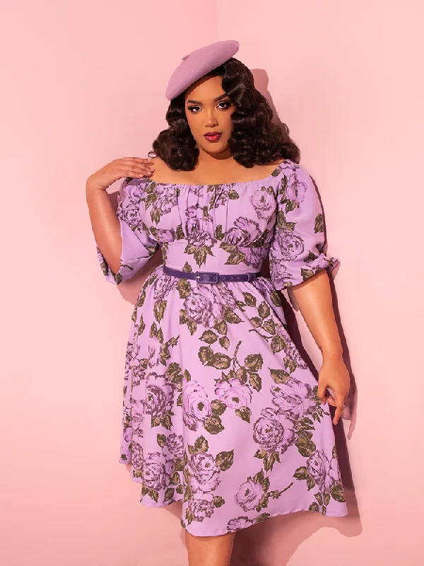 Vacation Dress in Vintage Purple Roses - Vixen by Micheline Pitt