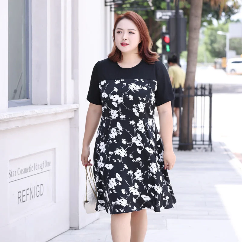 Plus Size Floral Colourblock Dress