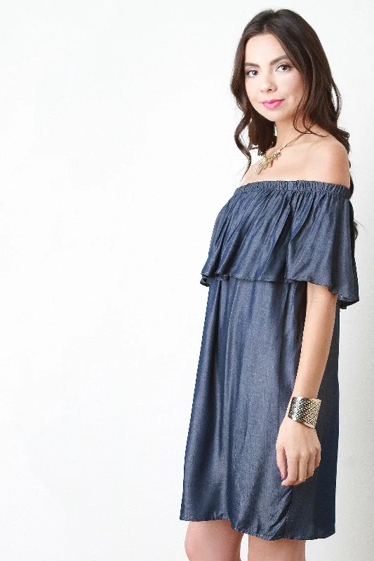 Off The Shoulder Ruffle Shift Dress