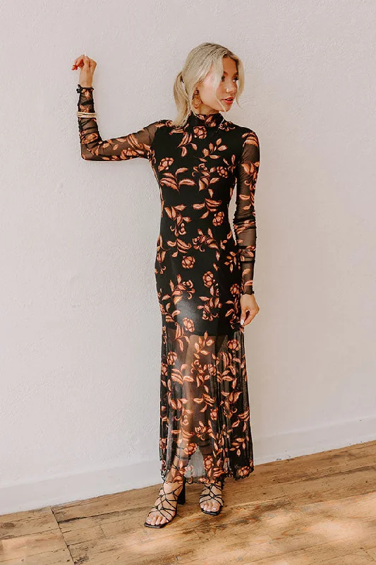 City Nights Floral Mesh Maxi Dress