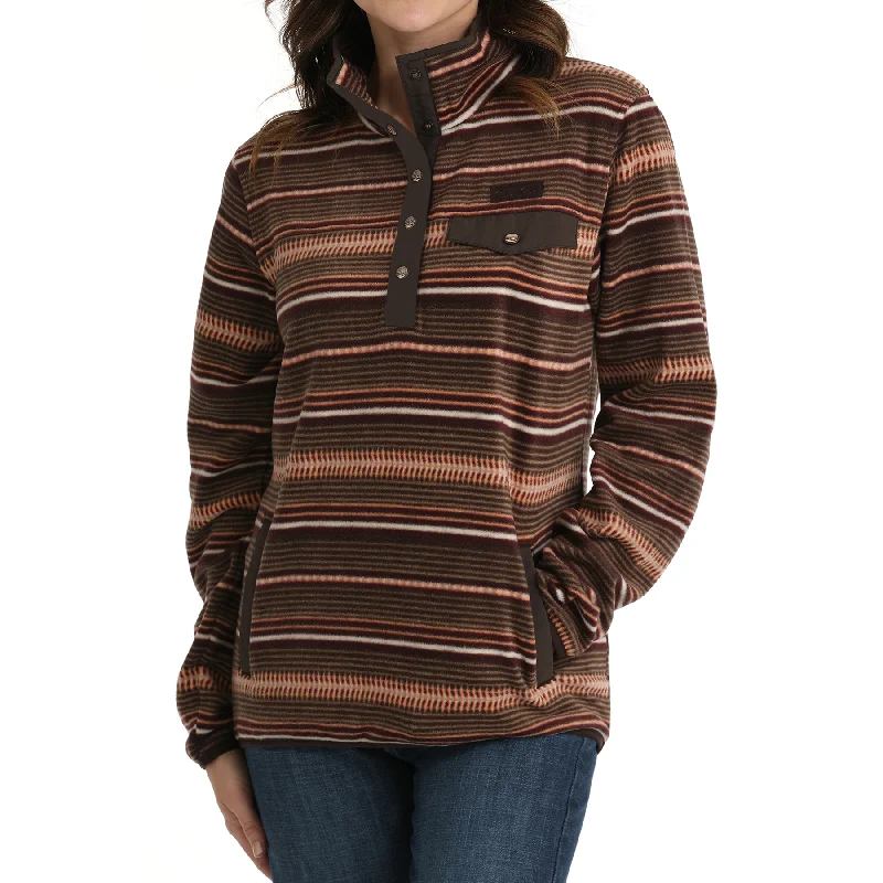 Cinch Ladies Striped Fleece Brown & Coral Pullover Sweater MAK9819009