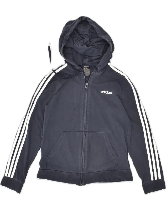 ADIDAS Womens Zip Hoodie Sweater UK 12/14 Medium Navy Blue Cotton