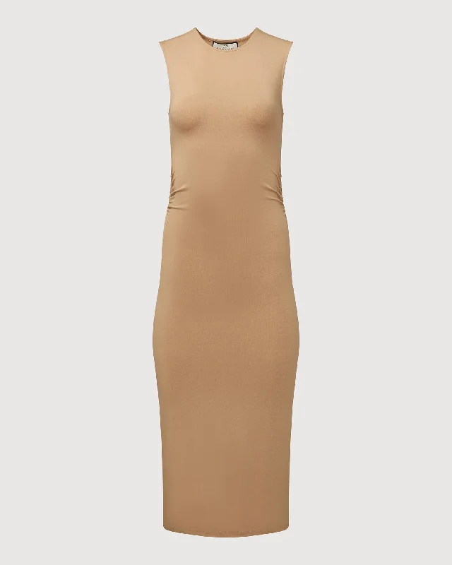 Rachel Parcell | Muscle Tank Ruched Midi Dress | Beige