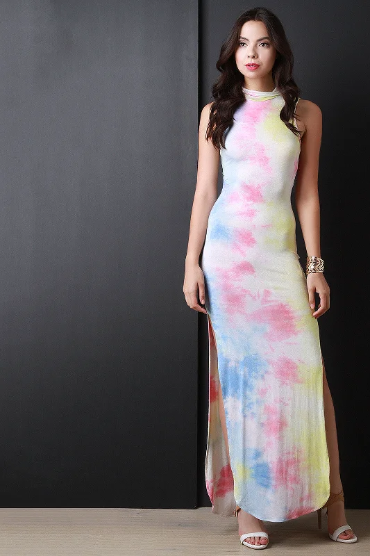 Pastel Tie Dye Double Slit Maxi Dress