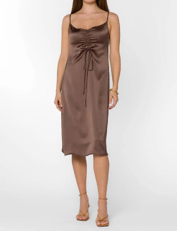 Luxe Ruched Slip Dress In Mocha