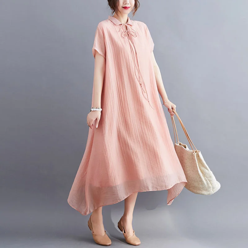 Plus Size Tie Collar Midi Dress