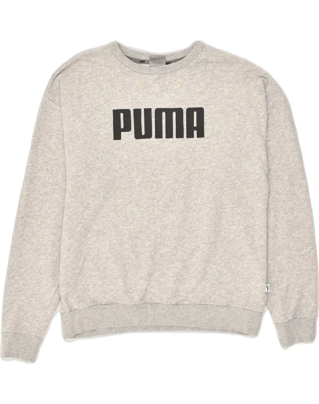 PUMA Womens Graphic Sweatshirt Jumper UK 12 Medium Grey Cotton