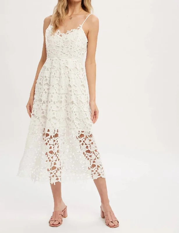 Crochet Lace Midi Dress In White