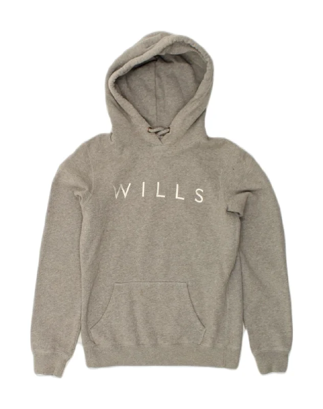 JACK WILLS Womens Graphic Hoodie Jumper UK 10 Small Grey Cotton