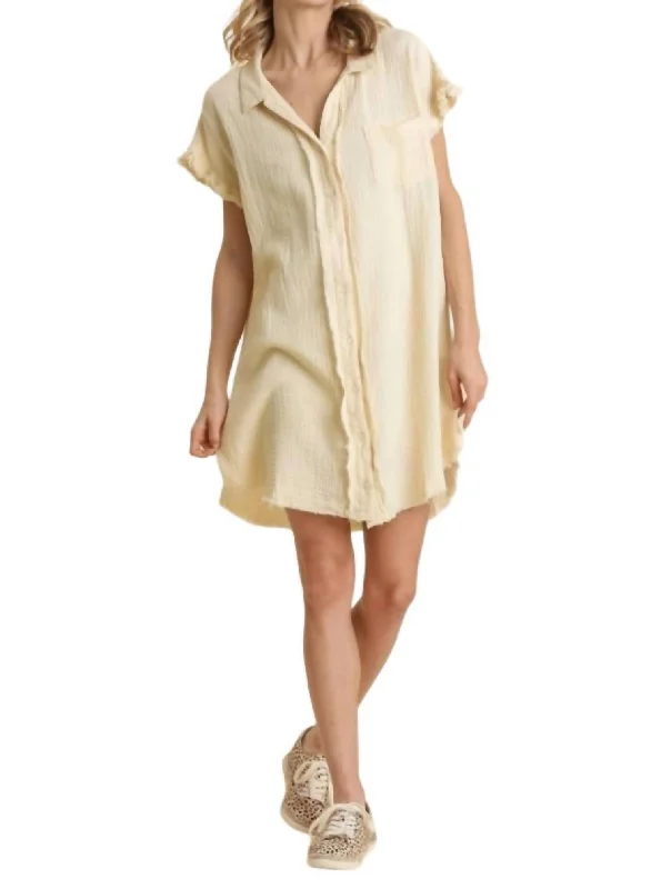 Short Sleeve Gauze Shirt Dress In Cream