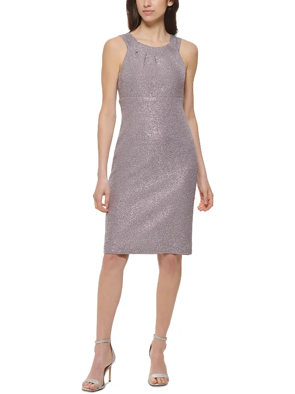 Womens Metallic Midi Cocktail And Party Dress