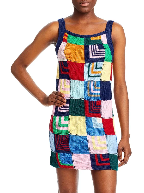 Womens Patchwork Knit Short Mini Dress