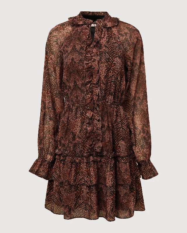 Rachel Parcell | Ruffle Tiered Mini Dress | Brown Snake Print