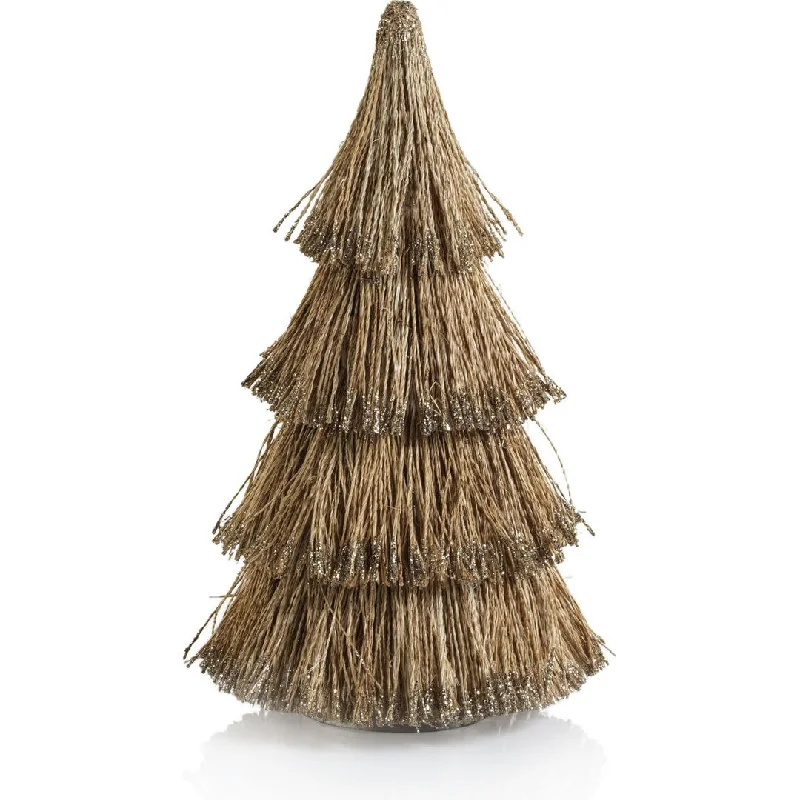 All Natural Abaca Rope Decorative Tree w/ Champagne Glitter Trim