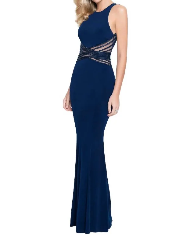 Halter Neck Long Dress In Navy