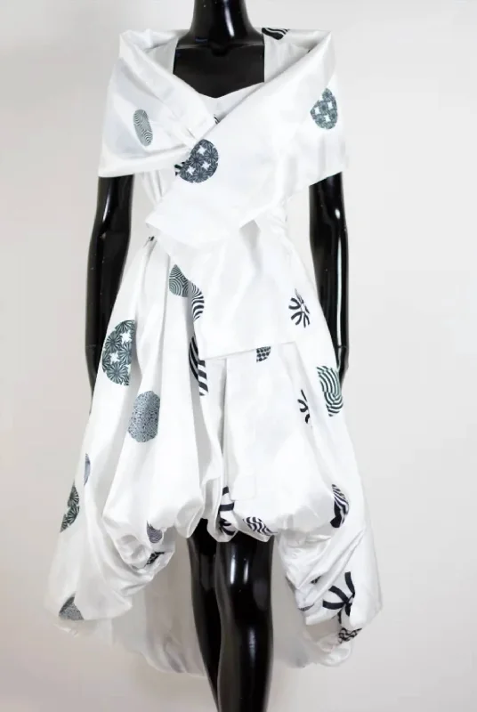 Hi-Lo Bubble Dress With Shawl In White/black