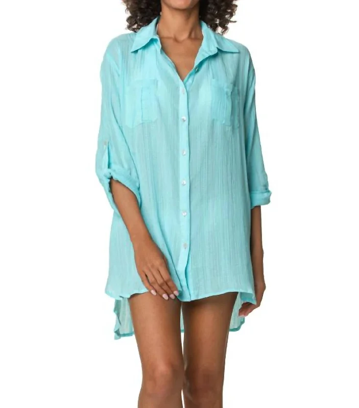 Relaxed Shirt Dress In Aqua