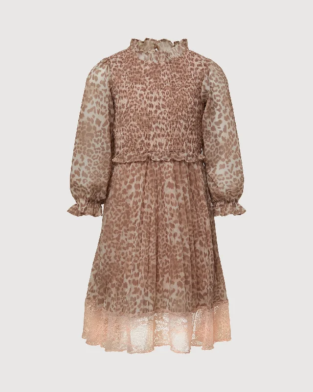 Rachel Parcell | Girl's Pleated Occasion Dress | Oatmeal Leopard Print