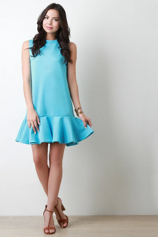 Sleeveless Round Neck Peplum Hem Mini Dress