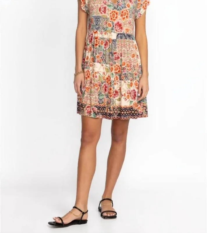 Aztec Flower Tiered Hem Dress In Multi