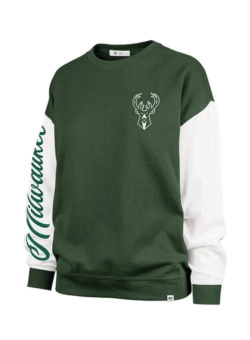 Women's '47 Brand Andie Double Arena Milwaukee Bucks Crewneck Sweatshirt