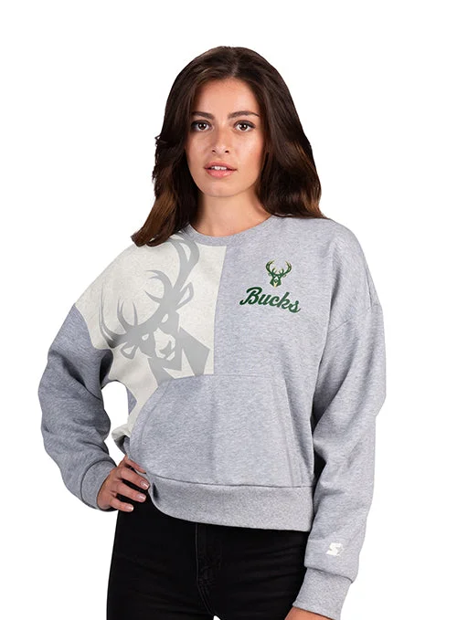 Women's Starter Gridiron Milwaukee Bucks Crewneck Sweatshirt