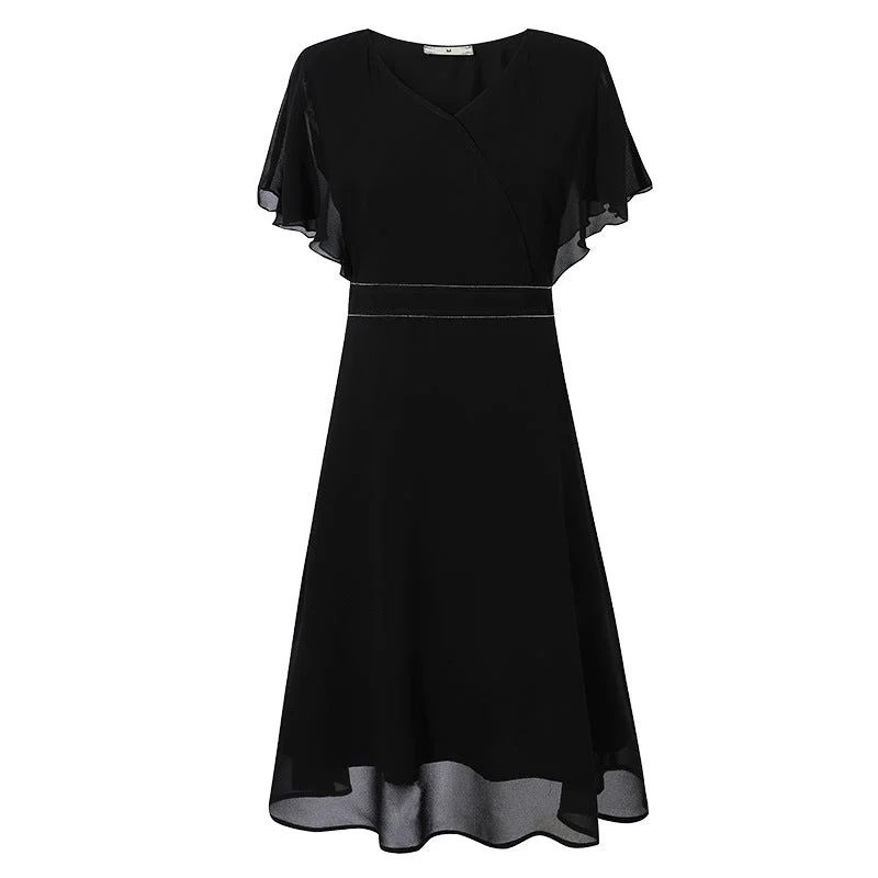 Plus Size Black Chiffon Flutter Dress