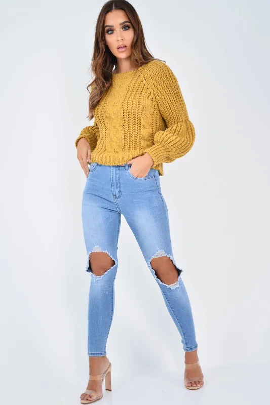 Mustard Chunky Knit Balloon Sleeve Jumper - Rielynn