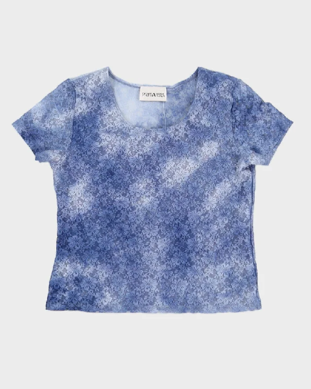 Blue Melange Lace Patterned Top - S