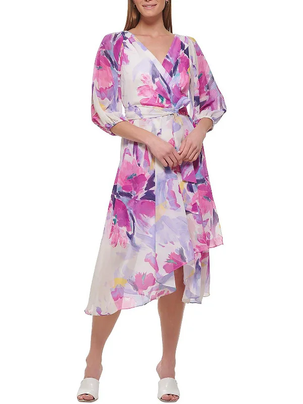 Womens Semi-Formal Floral Print Midi Dress